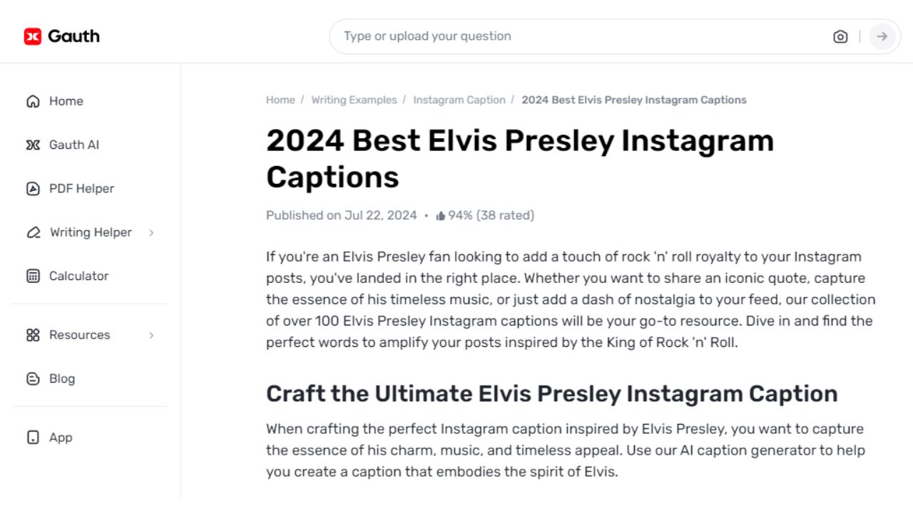 Rock Your Instagram with Elvis Presley Captions: Gauth's Best Picks